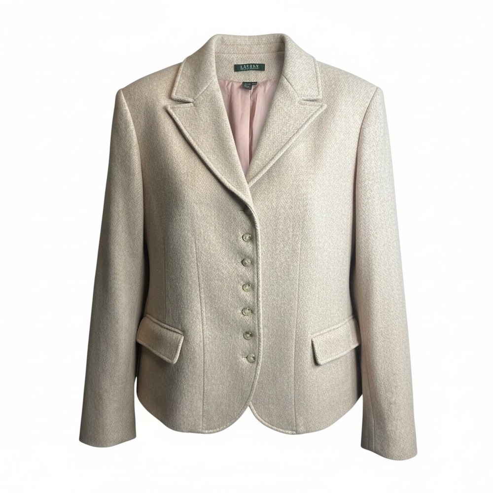 Lauren Ralph Lauren Pink Herringbone Wool Blend Blazer Jacket 20W Plus Size
